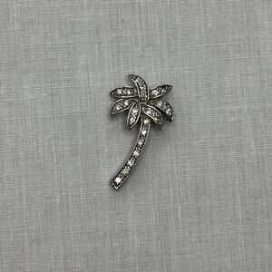 Large Palm Tree Sterling Silver Pendant With Simulated Diamond Inlays 925 Silver